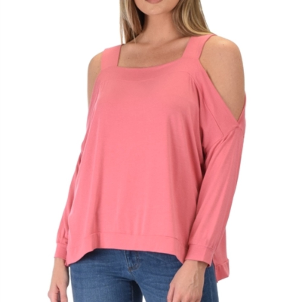 Pink Long Sleeve Cutout Shoulder Top!